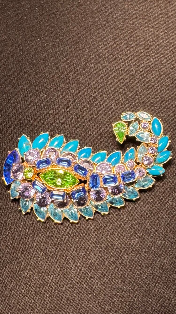 Joan Rivers Peacock Multicolored Rhinestone Large Brooch